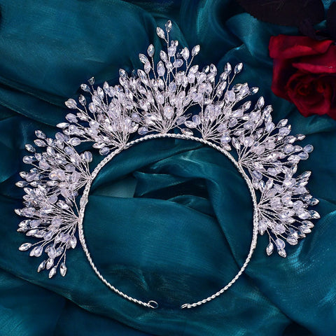 Diadema de novia con cristales y efecto rama brillante - Plateada