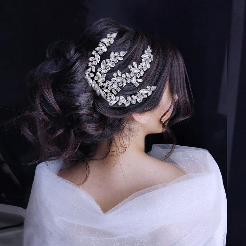 Sparkling Branch Effect Crystal Rhinestone Embellished Hair Comb - Silver