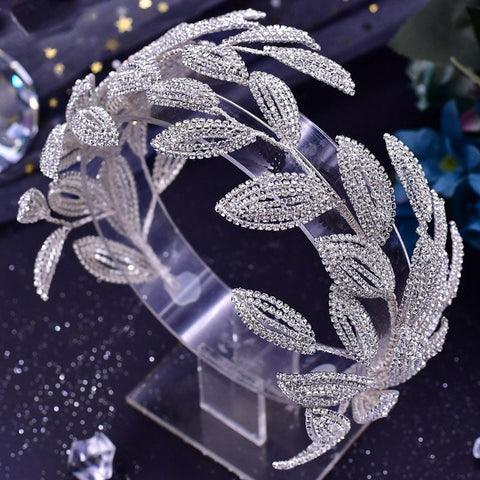 Sparkling Leaf Trim Petite Crystal Rhinestone Embellished Headband - Silver