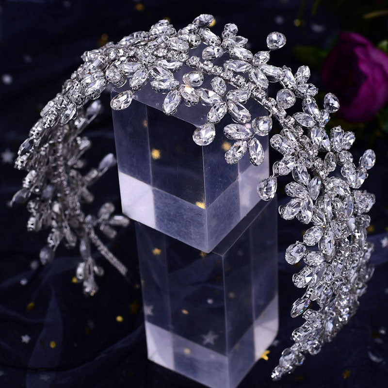 Sparkling Teardrop Trim Crystal Rhinestone Embellished Headband - Silver