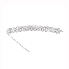 Sparkly Rhinestone Scalloped Chain Statement Choker Necklace - Silver