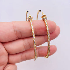Sparkly Rhinestone Studded Pleated Large Hoop Earrings - Gold
