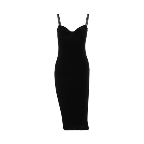 Vestido midi de cóctel con escote en forma de corazón y brillantes diamantes de imitación - Negro