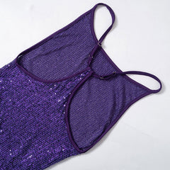 Sparkly Sequin Side Split Open Back Maxi Dress - Purple