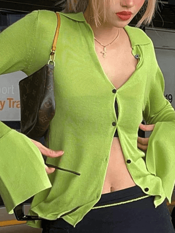 Blusa de manga larga con botones delanteros y puños divididos