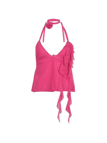 Crop-Camisole mit Neckholder und Blumenmuster