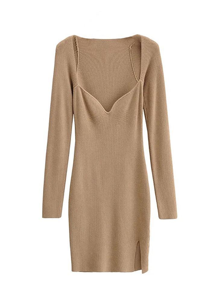 Split Long Sleeve Knit Mini Dress