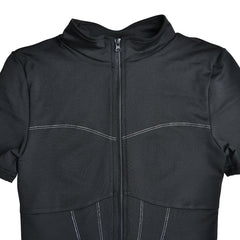 Sporty Bodycon Short Sleeve Mock Neck Zip Up Romper - Black