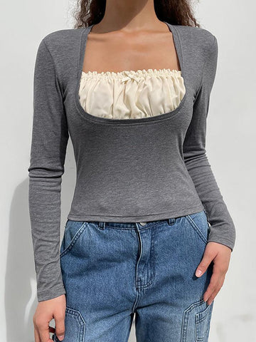 Crop-Top aus Spitze mit eckigem Kragen