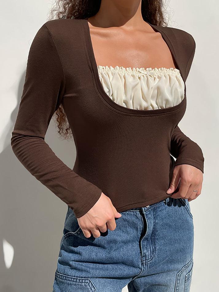 Square collar Lace Crop Top