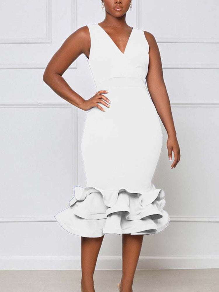 Ruffled Trim Bodycon Midi Dress