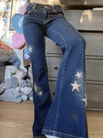 Star Embroidered Flare Jeans