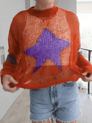 Star Long Sleeve Sheer Knit Top