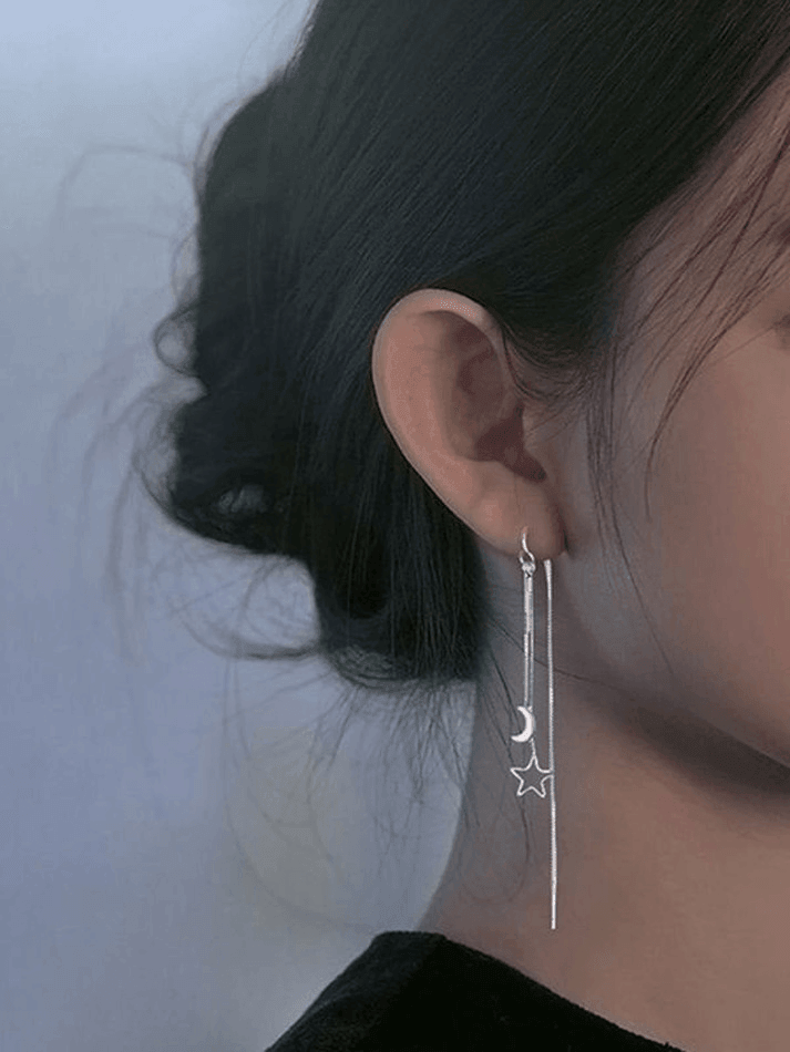 Star Moon Decor Tassel Earring
