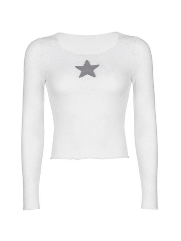 Star Patch Long Sleeve Cropped Knit Top