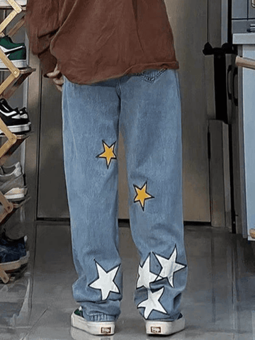 Star Patch Straight Leg Boyfriend Jeans