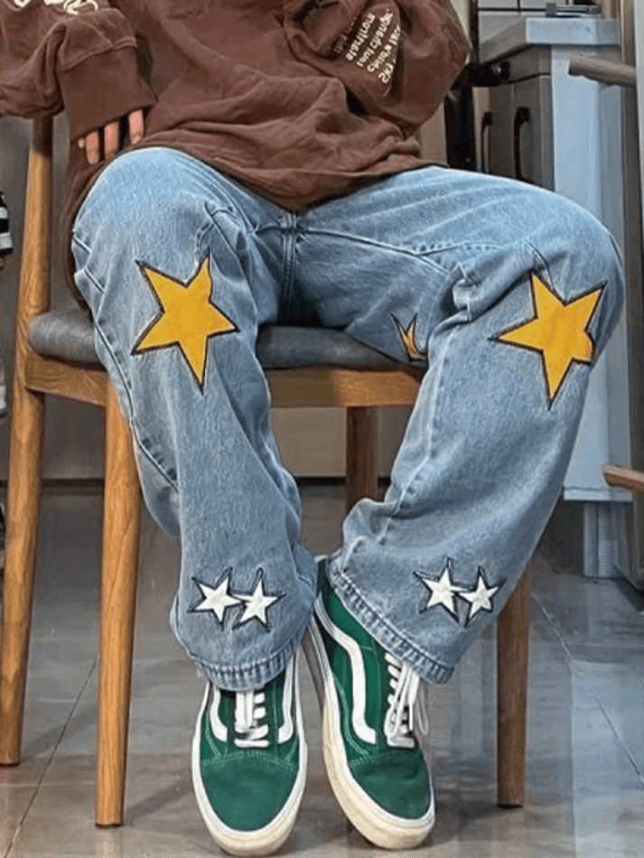 Star Patch Straight Leg Boyfriend Jeans