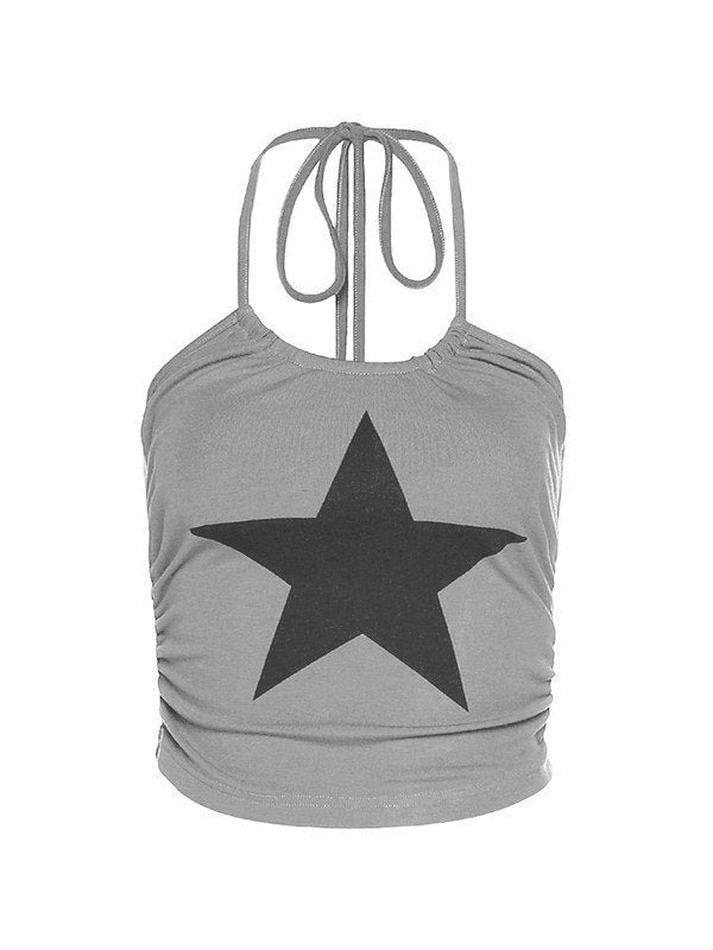 Star Print Halter Crop Cami Top