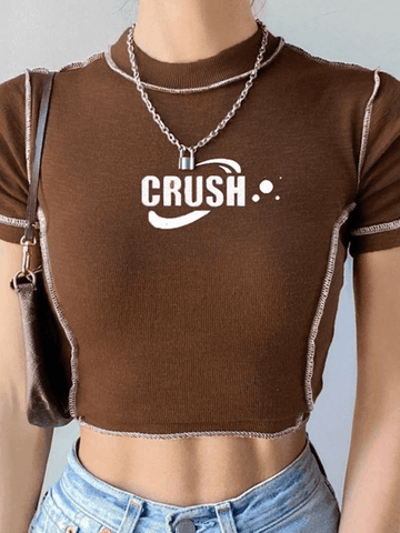 Stitched Detail Brown Crop Top – Omcne