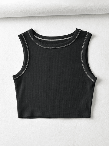 Stitched Detail Ribbed Crop Tank Top