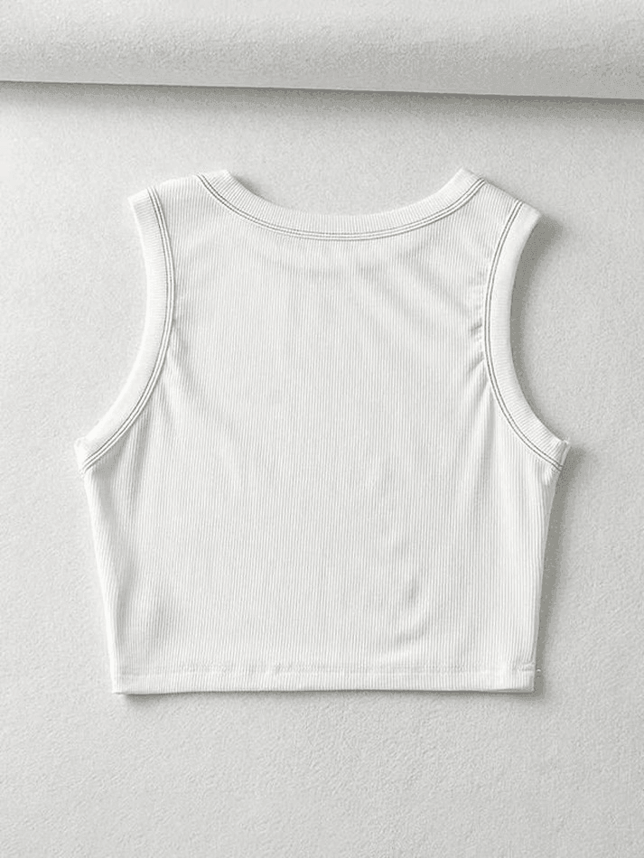 Stitched Detail Ribbed Crop Tank Top