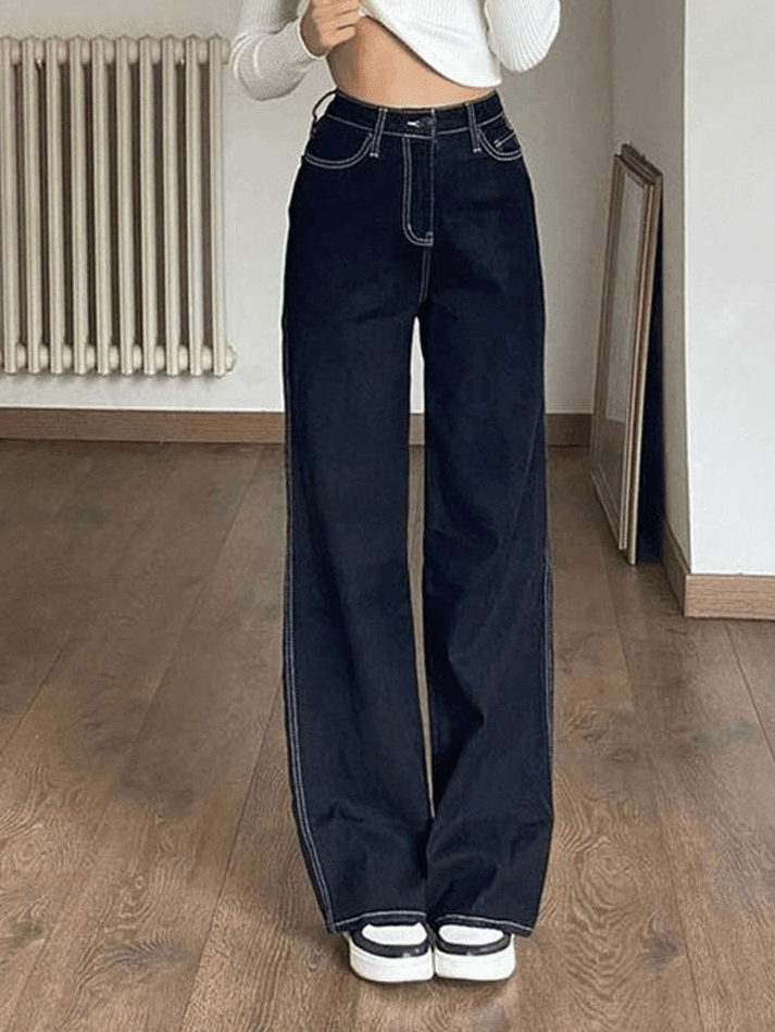 Stitched High Waist Boyfriend Jeans