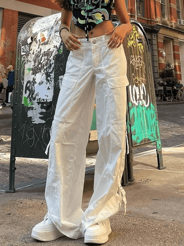 Pantalones cargo de paracaídas blancos de pierna recta