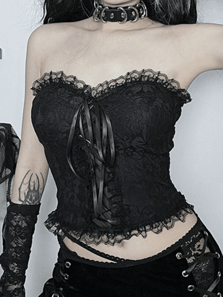 Strapless Smocked Lace Corset Top