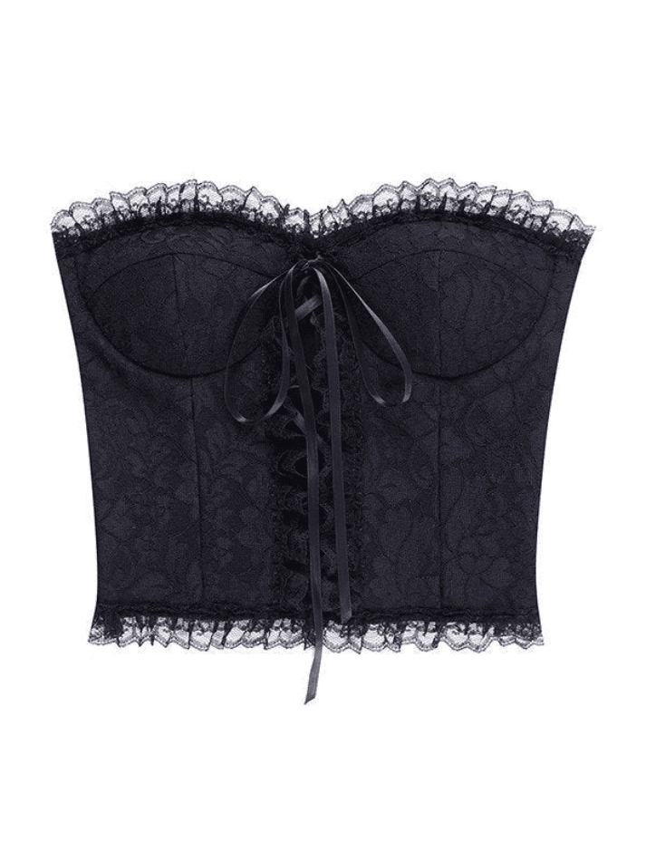 Strapless Smocked Lace Corset Top