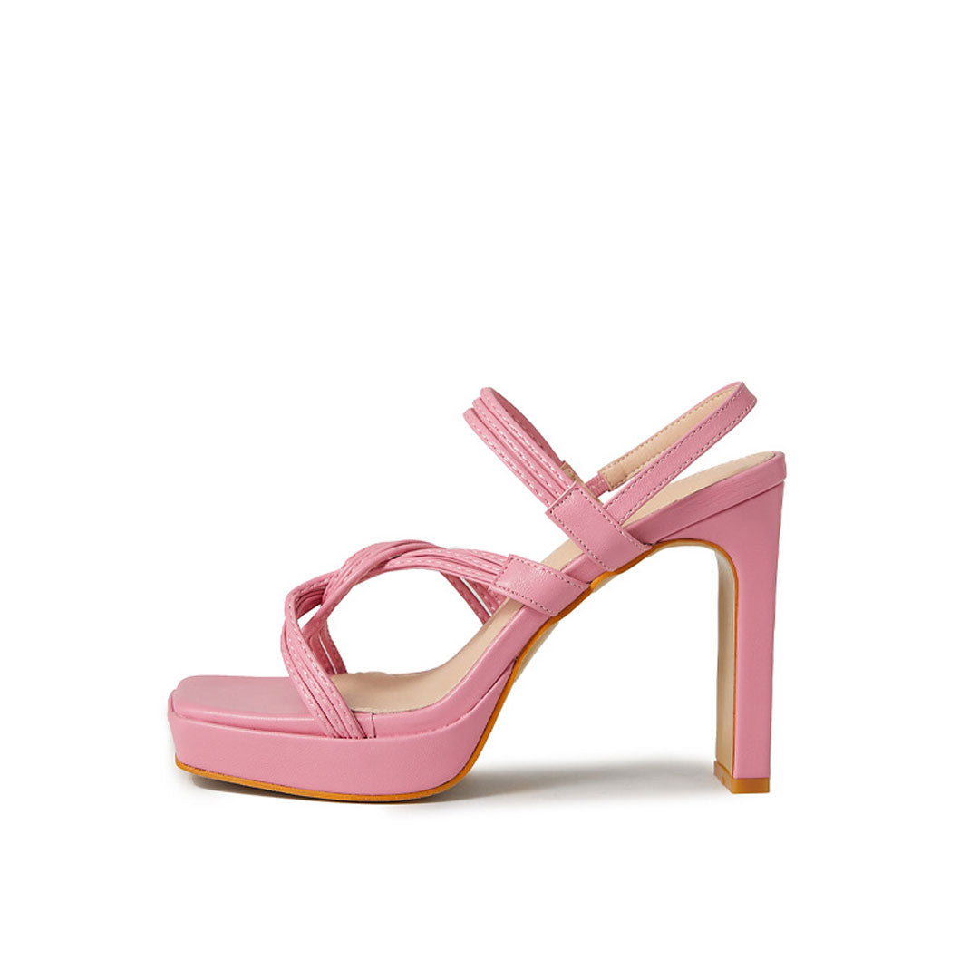 Strappy Open Toe Twisted Strap Platform High Heel Sandals - Pink