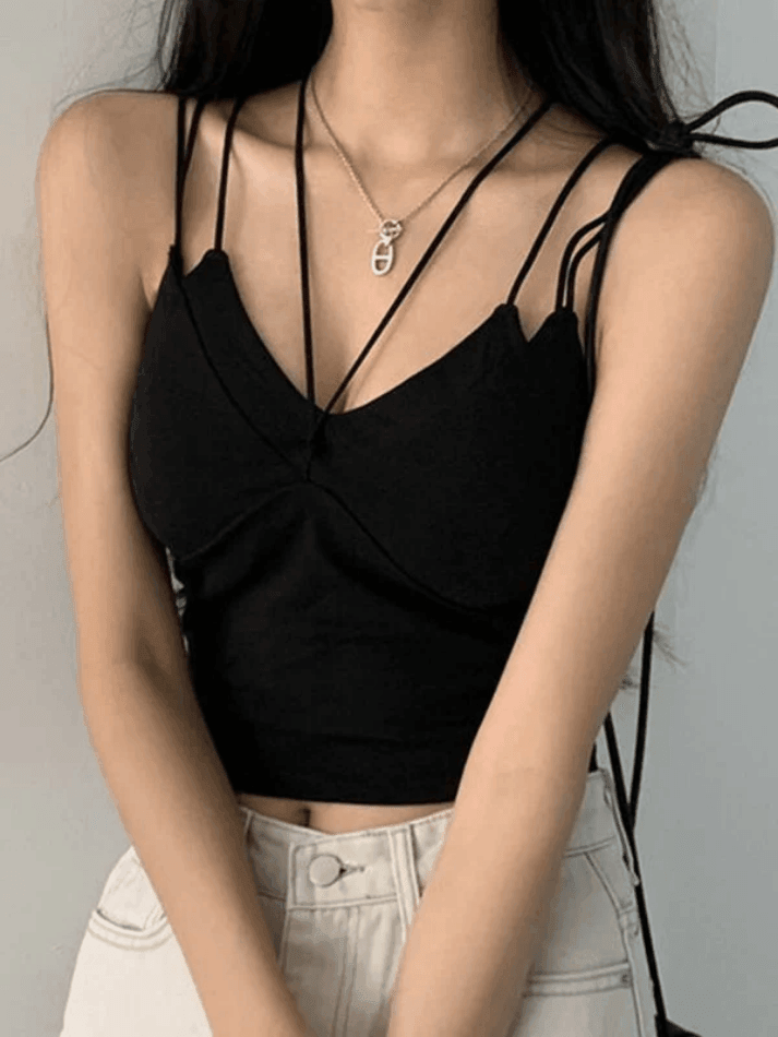 Strappy Tie Padded Crop Cami Top