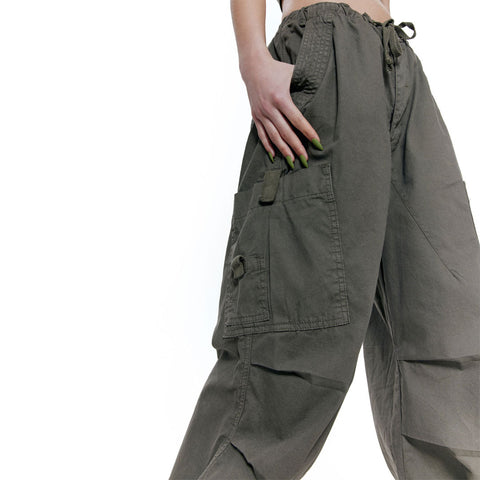 Street Style Multi Pocket Wide Leg Baggy Cargo Pants - Army Green