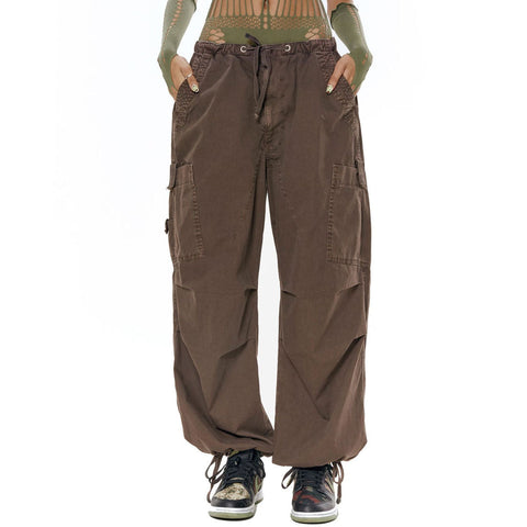 Street Style Multi Pocket Weites Bein Baggy Cargohose - Braun