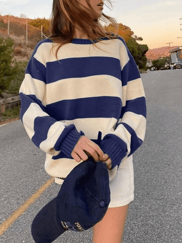 Striped Crew Neck Knit Sweater