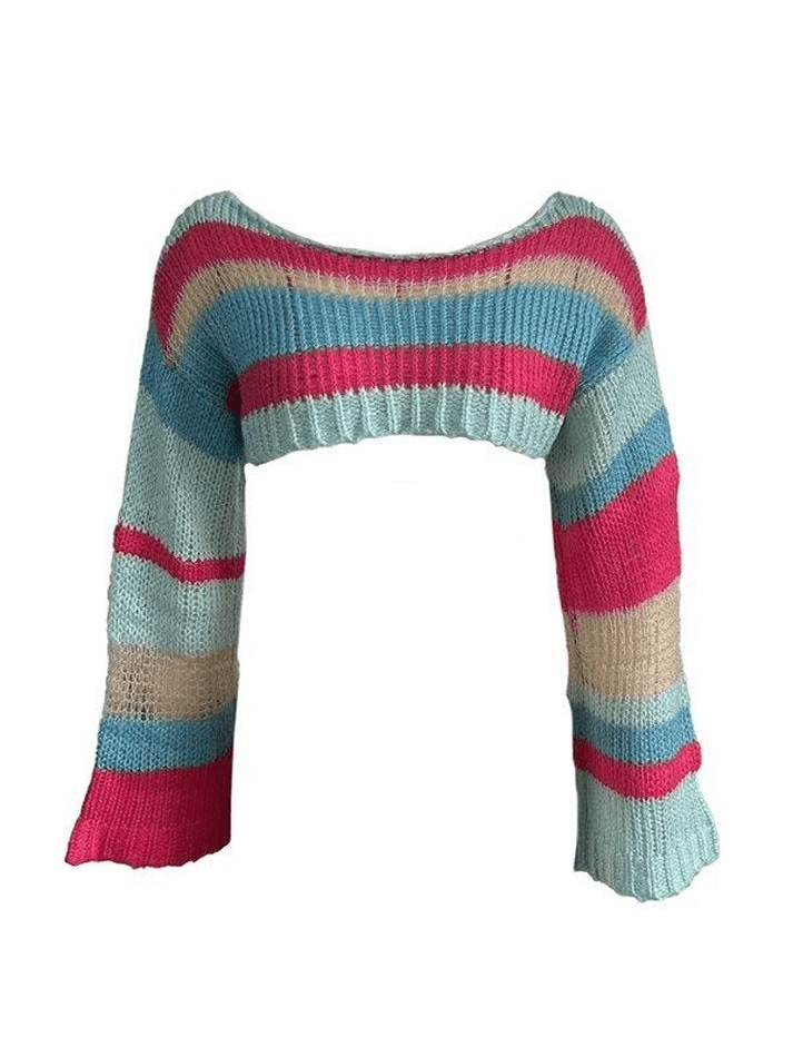 Gestreiftes Langarm-Bolero-Strickoberteil