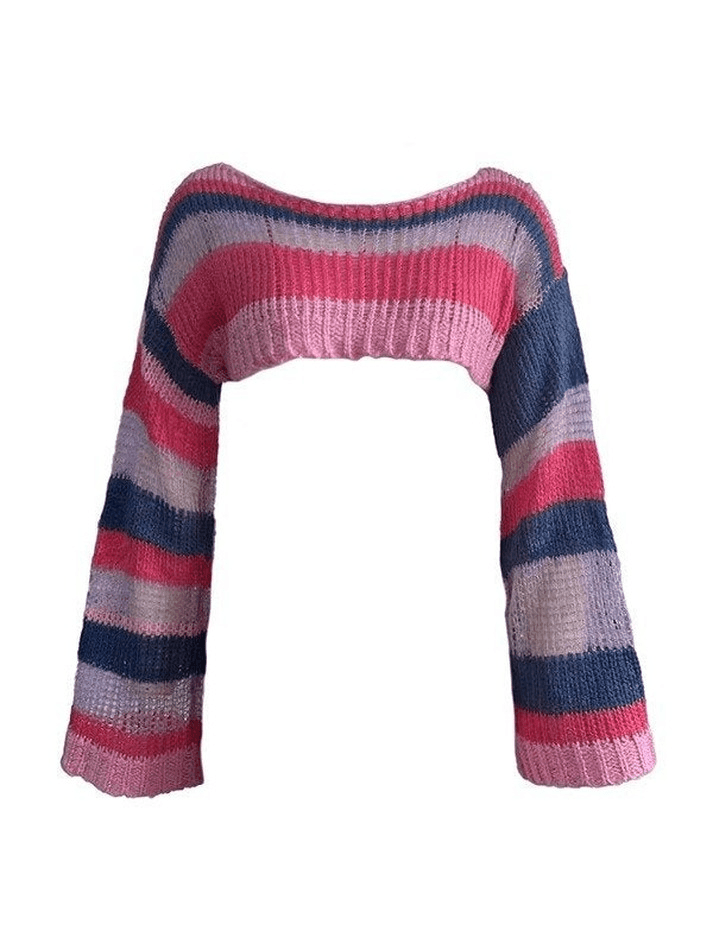 Striped Long Sleeve Bolero Sweater Top