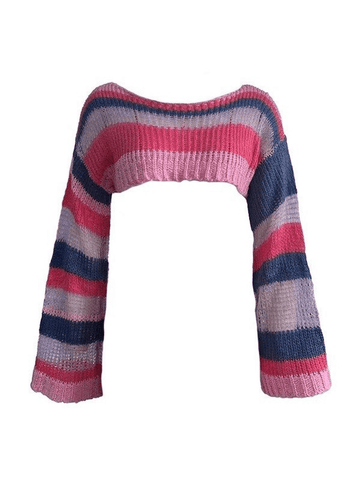 Gestreiftes Langarm-Bolero-Strickoberteil