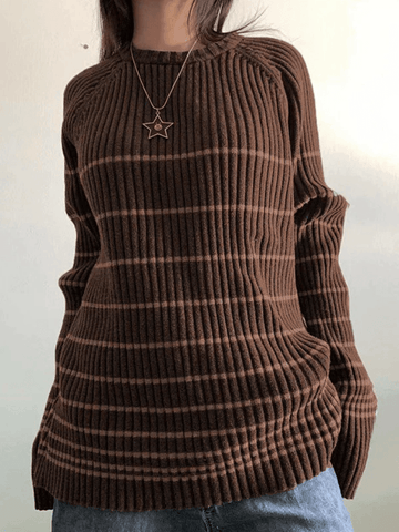 Striped Ribbed Pullover Knit Sweater