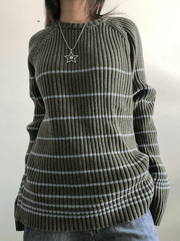 Striped Ribbed Pullover Knit Sweater