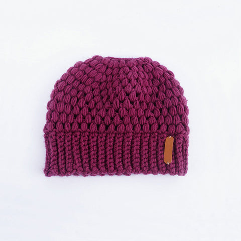 Stylish Seed Stitch Ponytail Beanie Winter Knit Hat