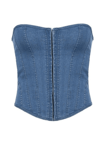 Bandeau-Korsett-Oberteil aus Denim mit Bindeband hinten