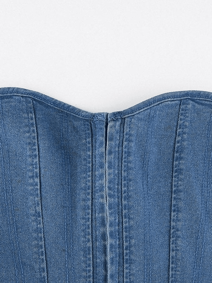 Bandeau-Korsett-Oberteil aus Denim mit Bindeband hinten