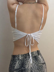 Tie Back Lace Trim Crop Cami Top