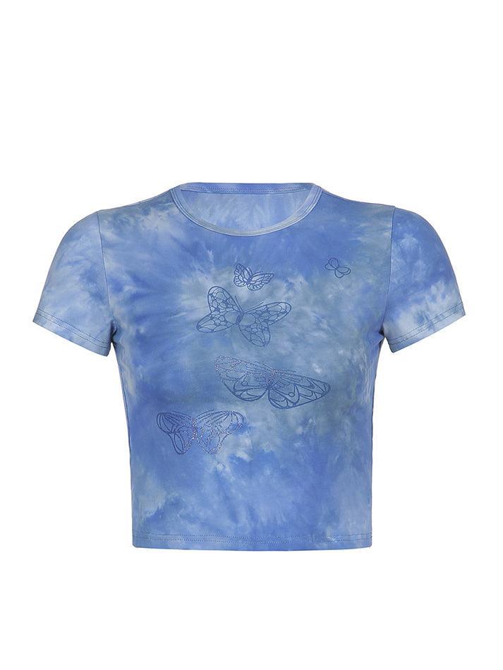 Top corto con estampado de mariposas tie-dye