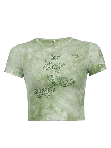 Crop-Top mit Batik-Schmetterlings-Print