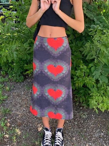 Tie-Dye Heart Wrap Midi Skirt