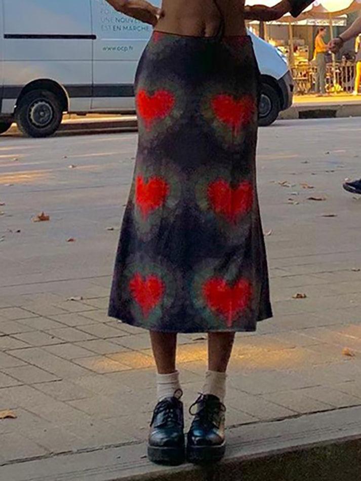 Tie-Dye Heart Wrap Midi Skirt