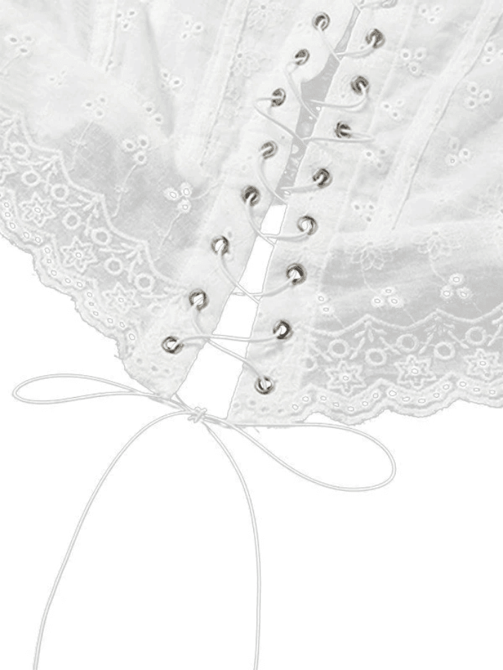 Tie Front White Broderie Lace Corset Top