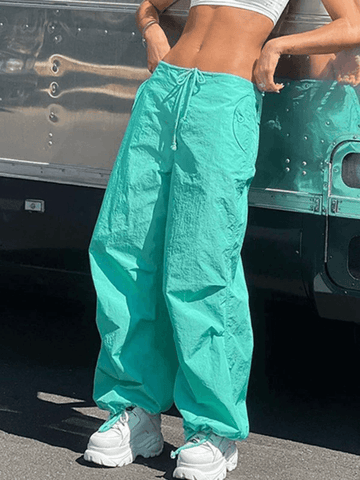 Pantalones cargo holgados de paracaídas con tiras de lazo