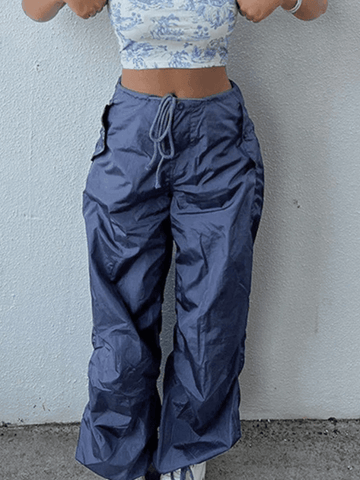 Pantalones cargo holgados de paracaídas con tiras de lazo